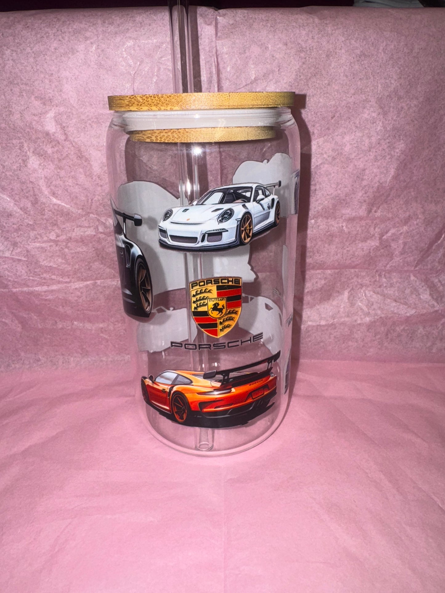 16 Oz Porsche Glass Can