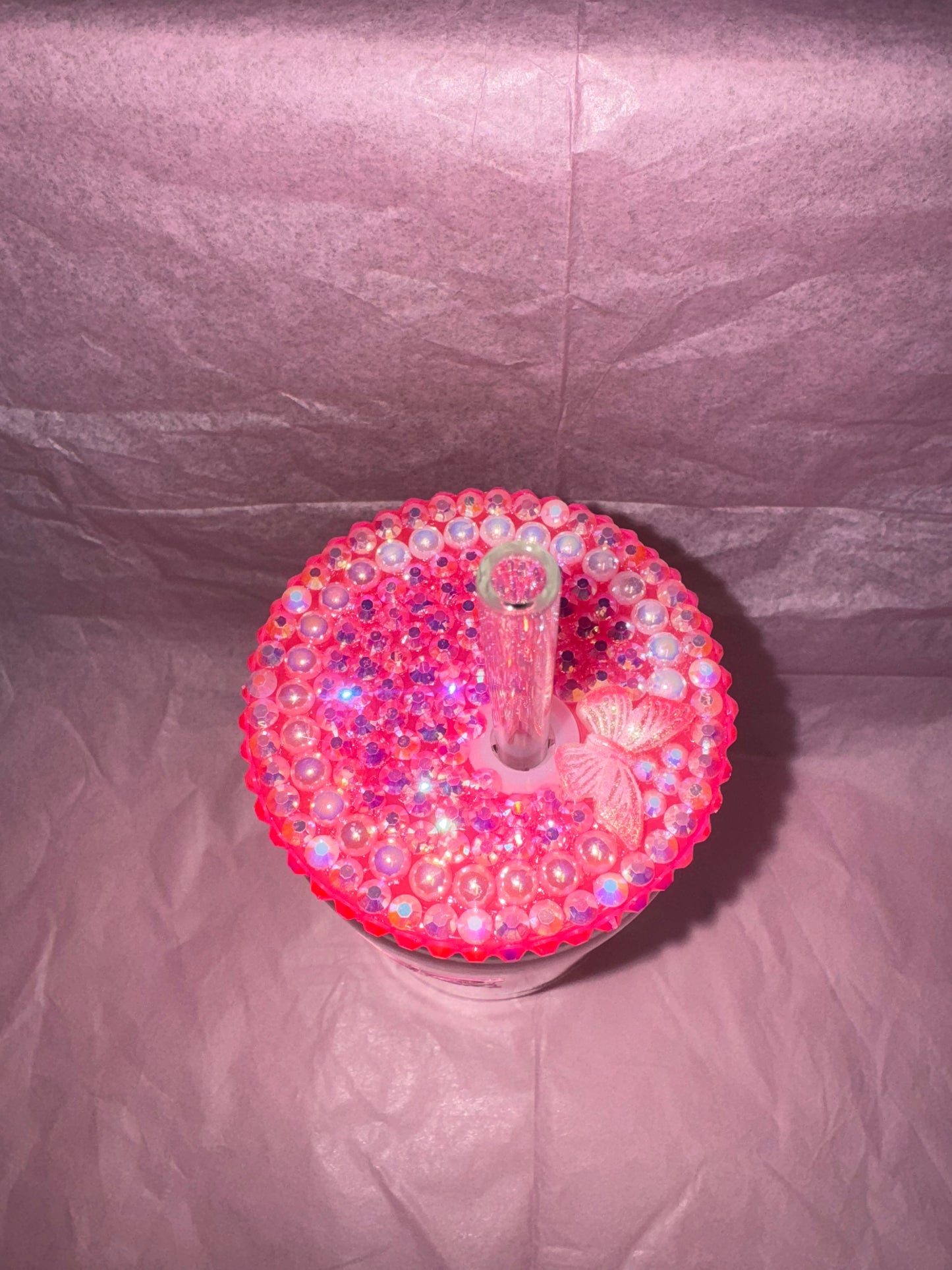 16 Oz Butterly Glass Can & Bling Lid